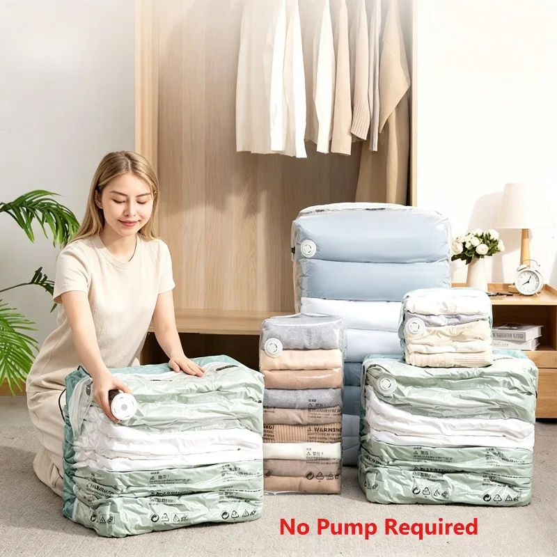 Pumpenlose Vakuum-Aufbewahrungsbeutel Extra Große Platzsparende Kompressionsbeutel für Kleidung, Decken, Bettdecken, Kleiderschrank, Schlafzimmer-Organizer – Detail 4