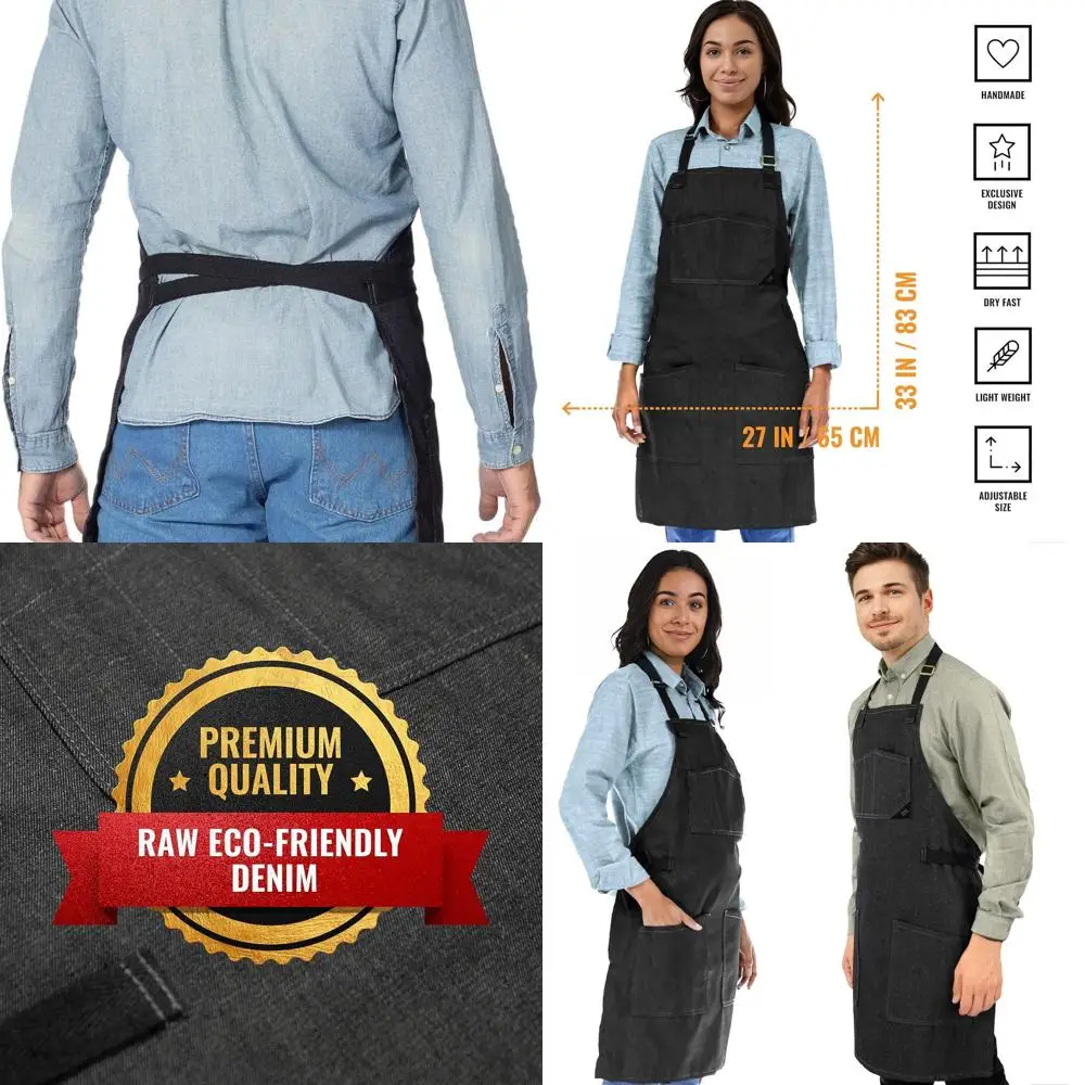 

NY Sky Chef's Denim Apron with Cotton Straps, Smart Pockets, Adjustable for Men & Women - Ideal for Pro Chefs, Cooks, Bakers, Ba