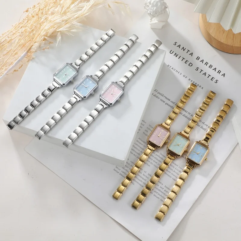 New Colorful Square Stainless Steel Watch Head Bracelet Fit 9mm Charm For Men Women Friend Birthday DIY Jewelry Gifts Wholesale