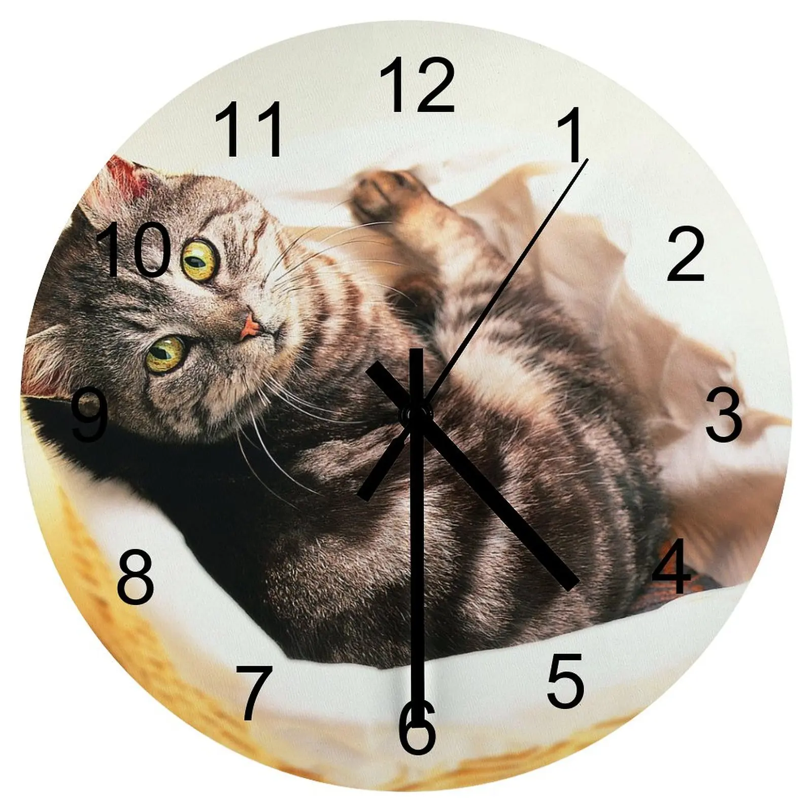 

Farm Wall Clock gray lazy cat Clocks 12 inch Mute Wooden Round Multicolor Easy To Read Rustic Home Decor