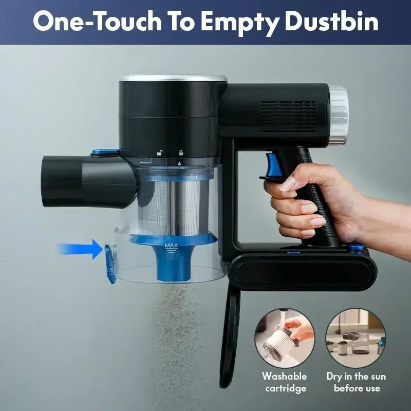 مكنسة كهربائية لاسلكية 200 وات شفط قوي 35 دقيقة وقت التشغيل بطارية 2200 مللي أمبير في الساعة للأرضيات الصلبة والسجاد ذو الكومة المنخفضة وشعر الحيوانات الأليفة وأحمر الخدود الرمادي