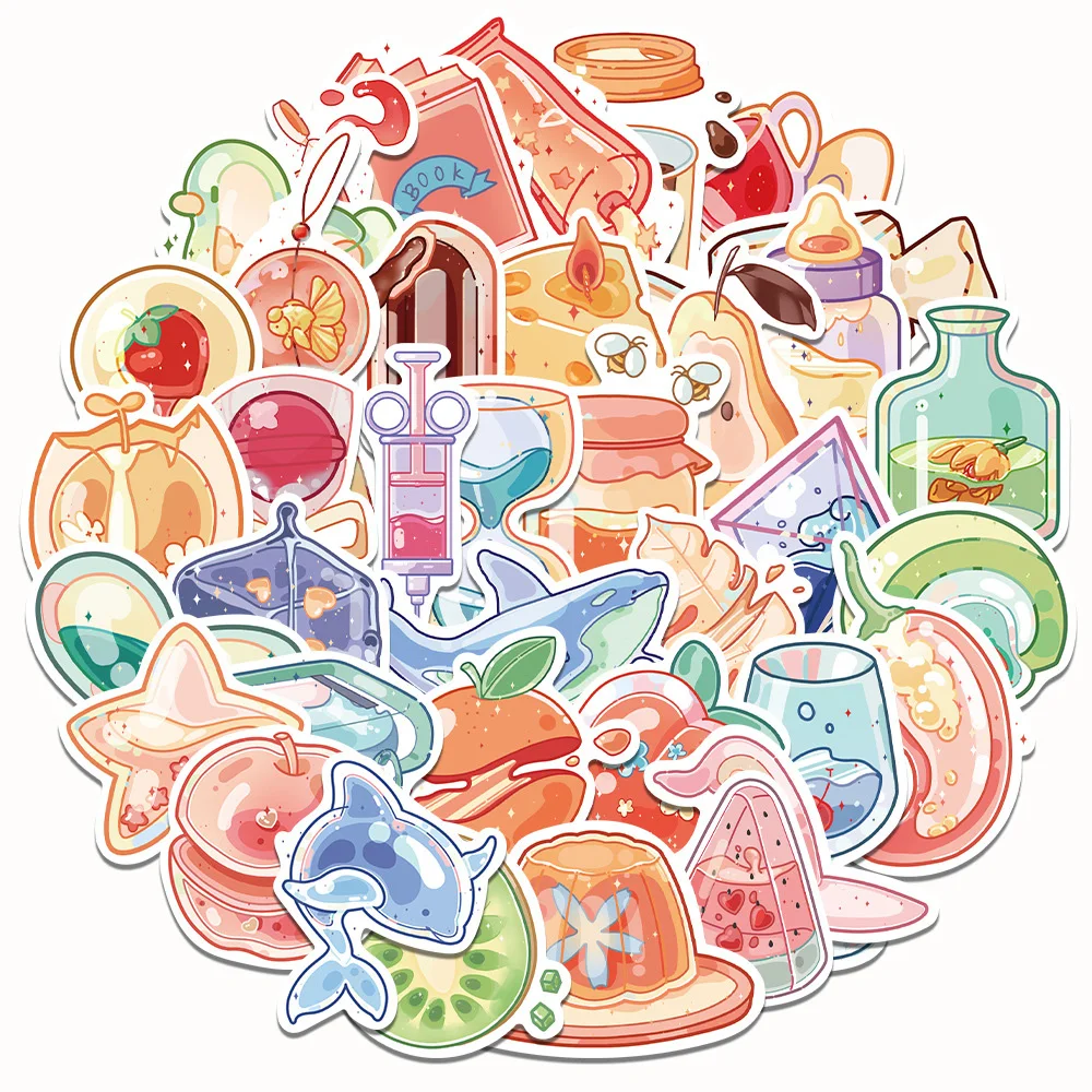 10/20/40pcs Cartoon Glass Food Stickers Aesthetic DIY Notebook Luggage Laptop Refrigerator Waterproof Cute Decals Wholesale