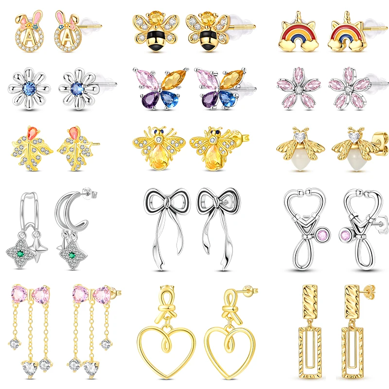 Hot Sales 925 Sterling Silver Earrings Rainbow Butterfly Bee Flower  Earrings For Women Fine Anniversary Wedding Jewelry Gifts