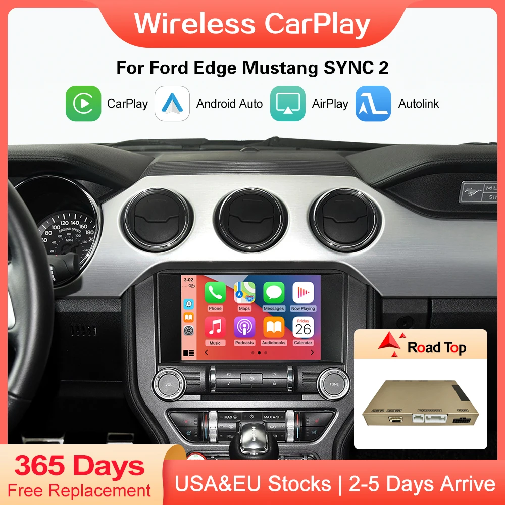 Road Top Wireless Apple CarPlay Decoder for Ford Edge Mustang Sync 2 with Android Auto Mirror Link AirPlay Car Play Functions