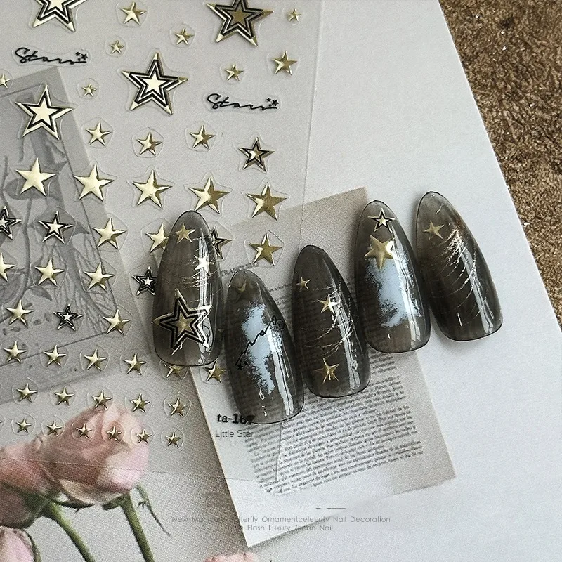 Clássico Prego Adesivos Em Relevo Hot Stamping Star Adesivos, Laser Ouro Prata Punk Pentagrama Retro, DIY Prego Adesivos Acessórios