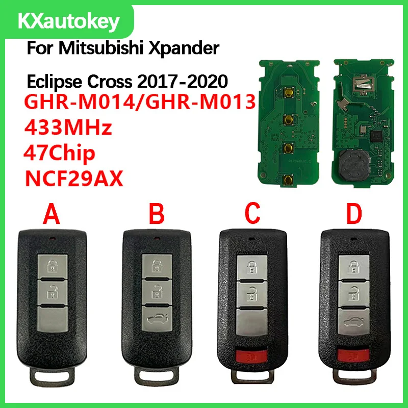 

Замена смарт-ключа KXK011001/3 для Mitsubishi Xpander Eclipse Cross 2017-2020, FCCID-GHR-M013/GHR-M014, 433 МГц, чип ID47
