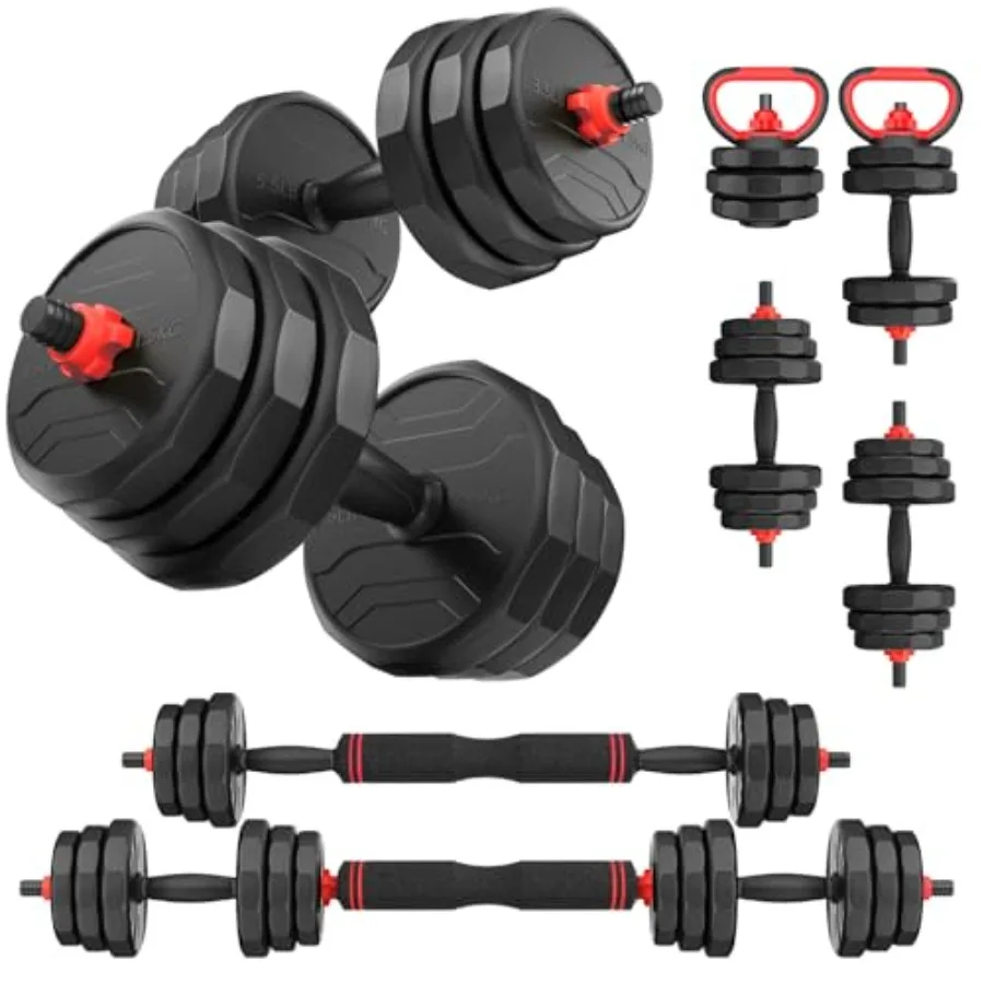 

Home Gym Adjustable Dumbbells 20-90lbs Steel Black Convertible 2-in-1 or 3-in-1 for Barbell/Kettlebell Use