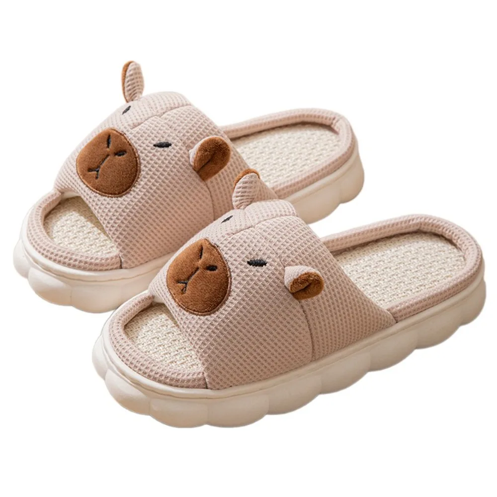 

Cute Soft Warm Capybara Slippers Cartoon Silent Capybara Linen Slippers Anti-Slip Home Wear Shoes Winter Capybara Slides Girls