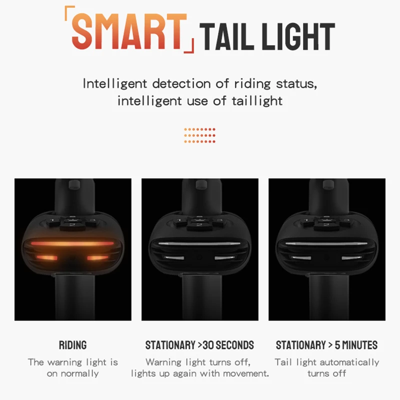 4 Mode Smart Alarm Bicycle Tail/Brake Light 3 In 1 IP65 Waterproof One Touch Arming Night Cycling Outdoor LED Warning Lights