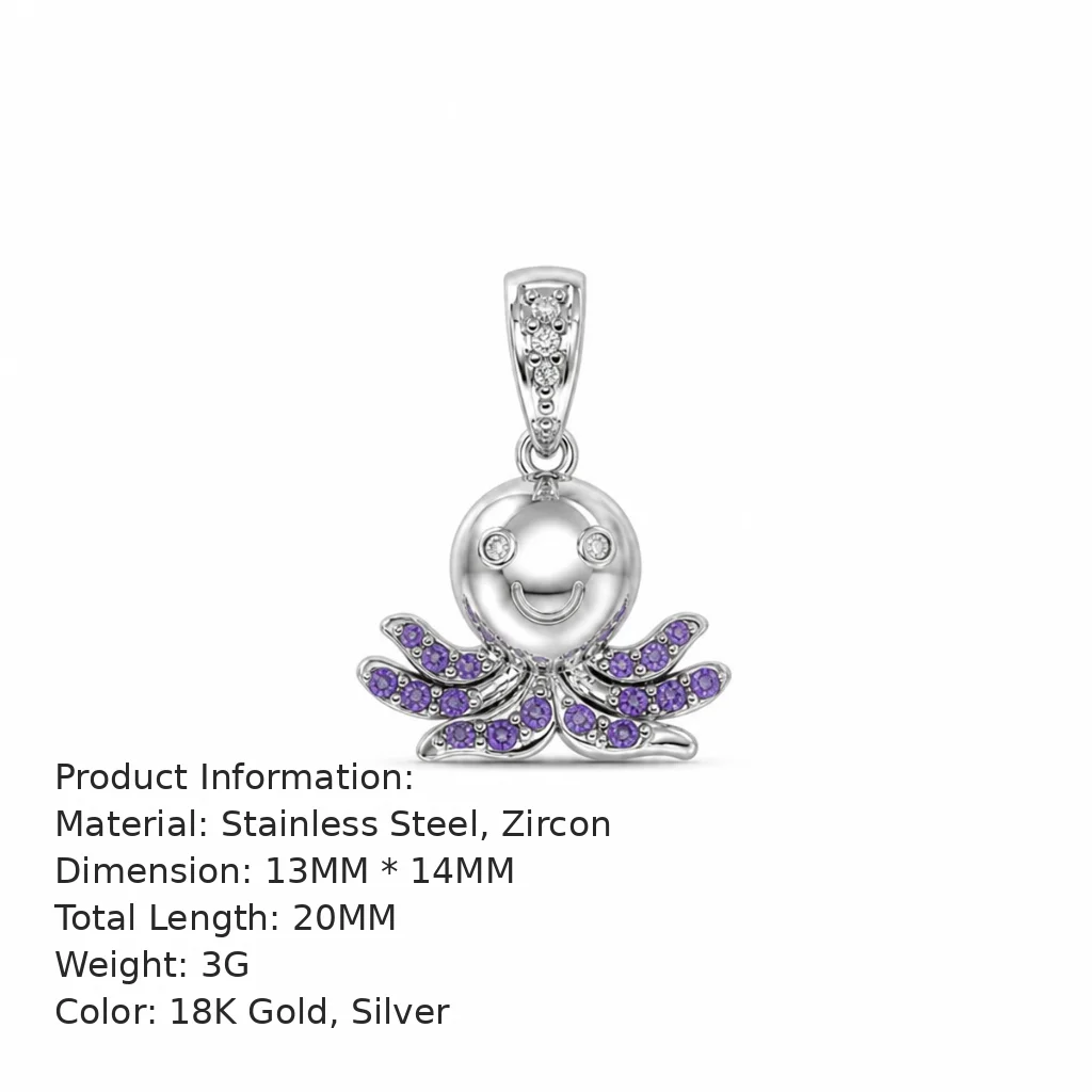 Luxury Stainless Steel Gold Plated Octopus Pendant Charm Micro Pave Crystal Zircon Bail Findings DIY Necklace Jewelry Making