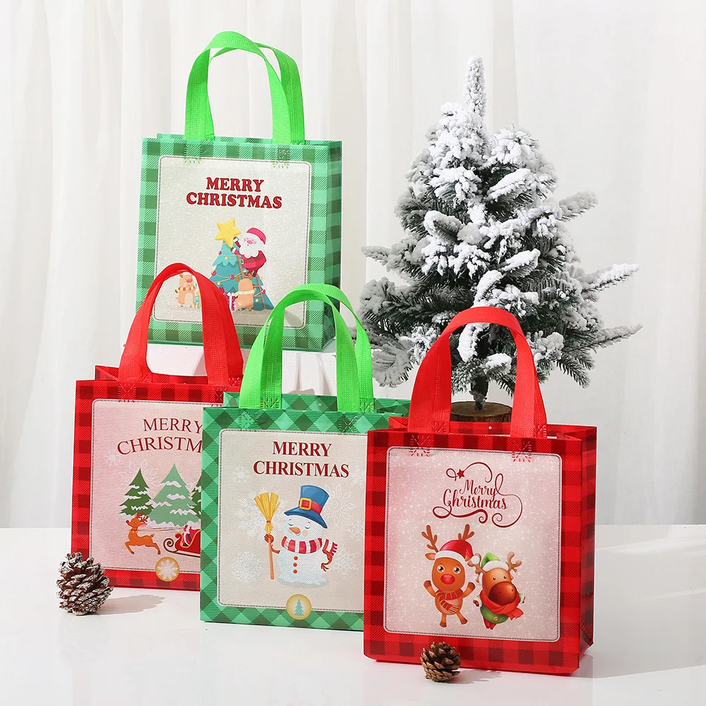 Christmas Handbag Non-woven Gifts Bag Storage Bag Cartoon Santa Claus Snowman Print Folding Tote Bag Party Supplies Wholesale