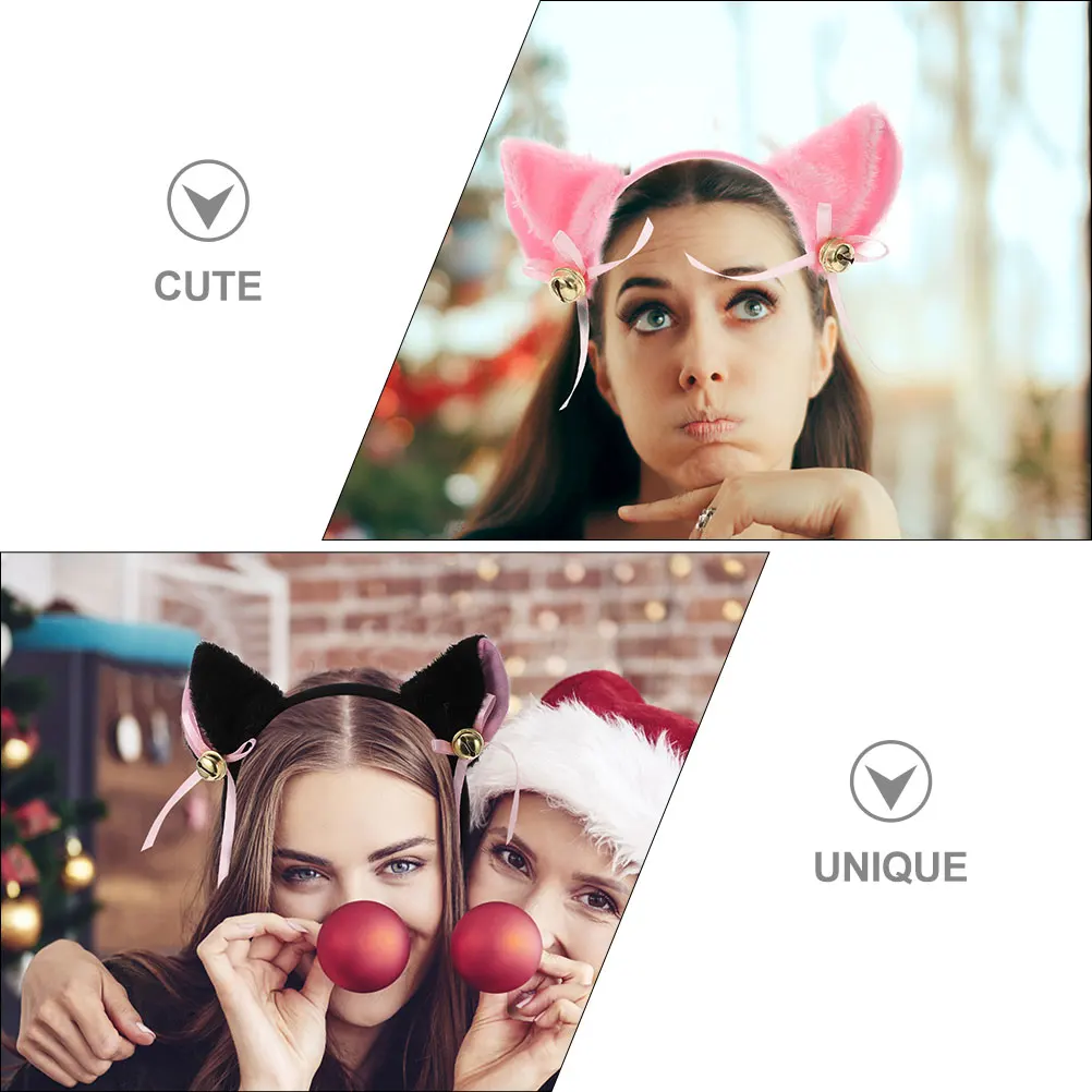 

3 Pcs Ears Headband Cute Faux Girls Hair Accessories Girl Hair Accessories Lightweight Bells Design Pink Black White