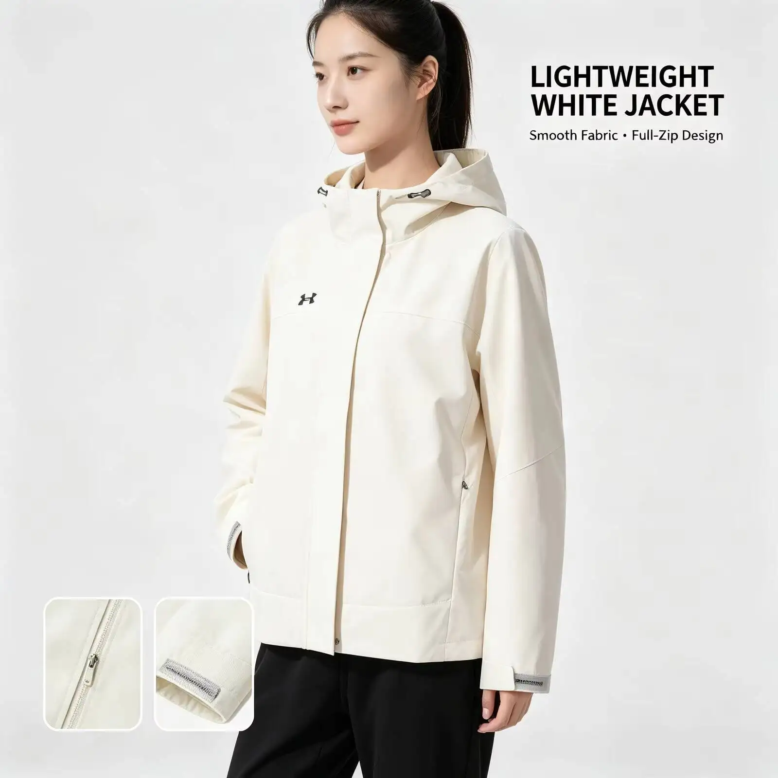 New Underarmour Lightweight White Jacket for Women Men Smooth Fabric Full-Zip Up Jacket Relaxed Fit Casual Outdoor Streetwear