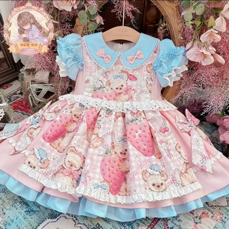 

Ins Handmade Photography Clothing Flower Girls Boutique Embroidery Polka Dot Dress Princess Dress Cotton Quality Party Dress