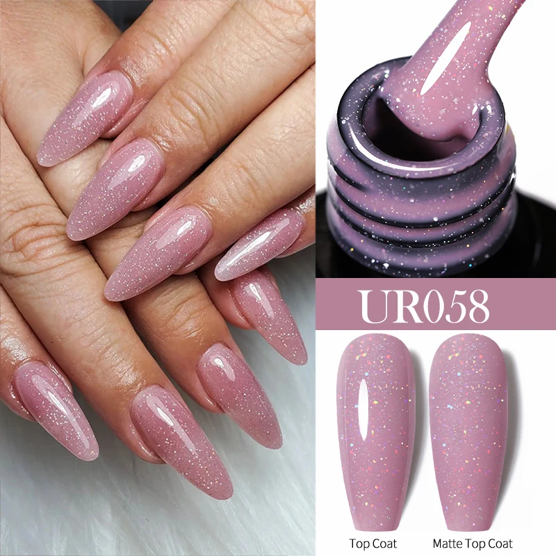 UR SUGAR 7.5ml Gold Glitter เลเซอร์เล็บเจลกึ่งถาวร Soak Off UV LED เล็บ Base Top Coat เจลเล็บ