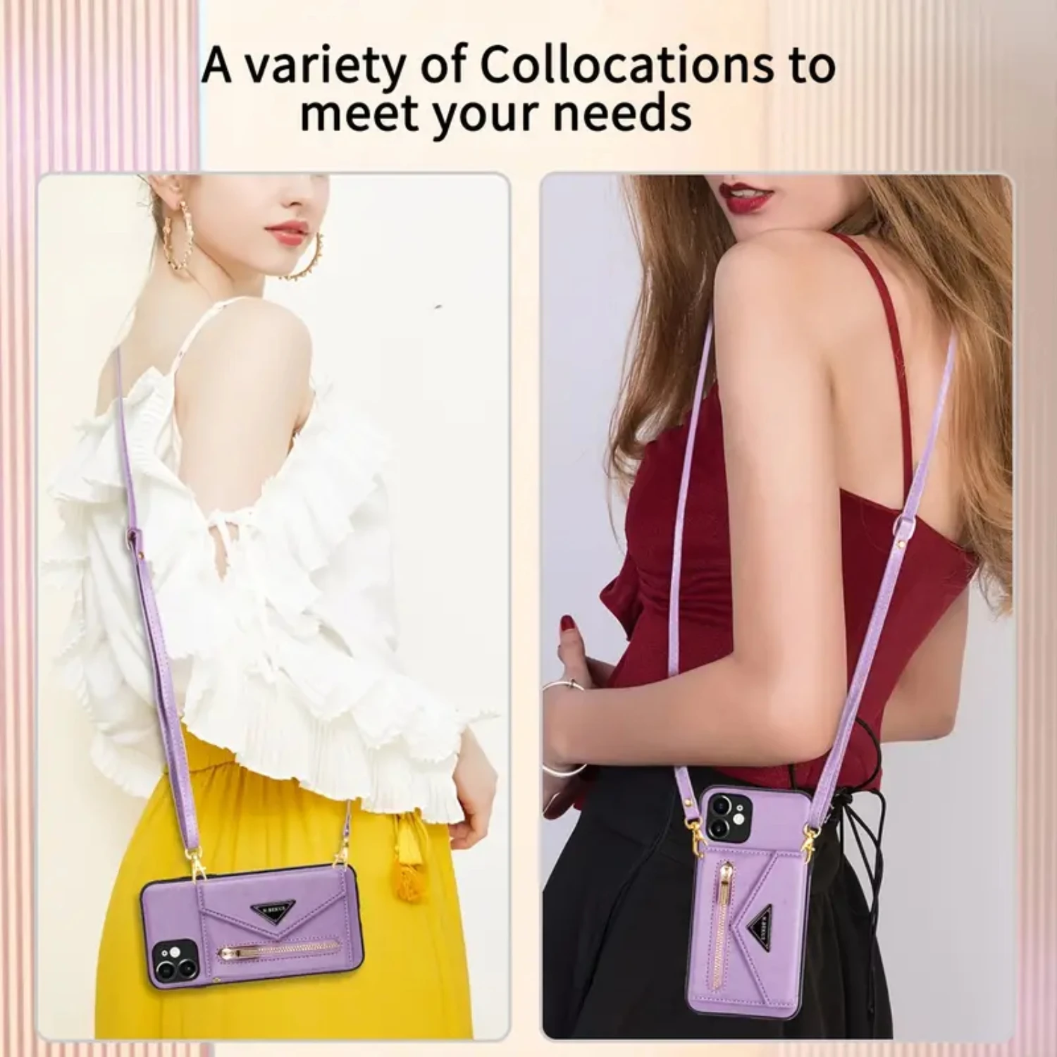 

Convenient and Stylish Fashionable Leather Zipper Crossbody Wallet Case with Adjustable Strap, Multiple Credit Card Holder Slots