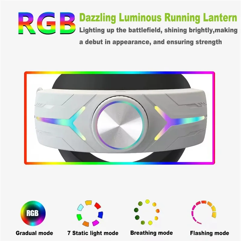 Элитный ремешок на голову с RGB-подсветкой для Meta Quest 3, детали VR + аккумулятор 8000 мАч, удобный ремешок на голову, чистый белый цвет-BTFL