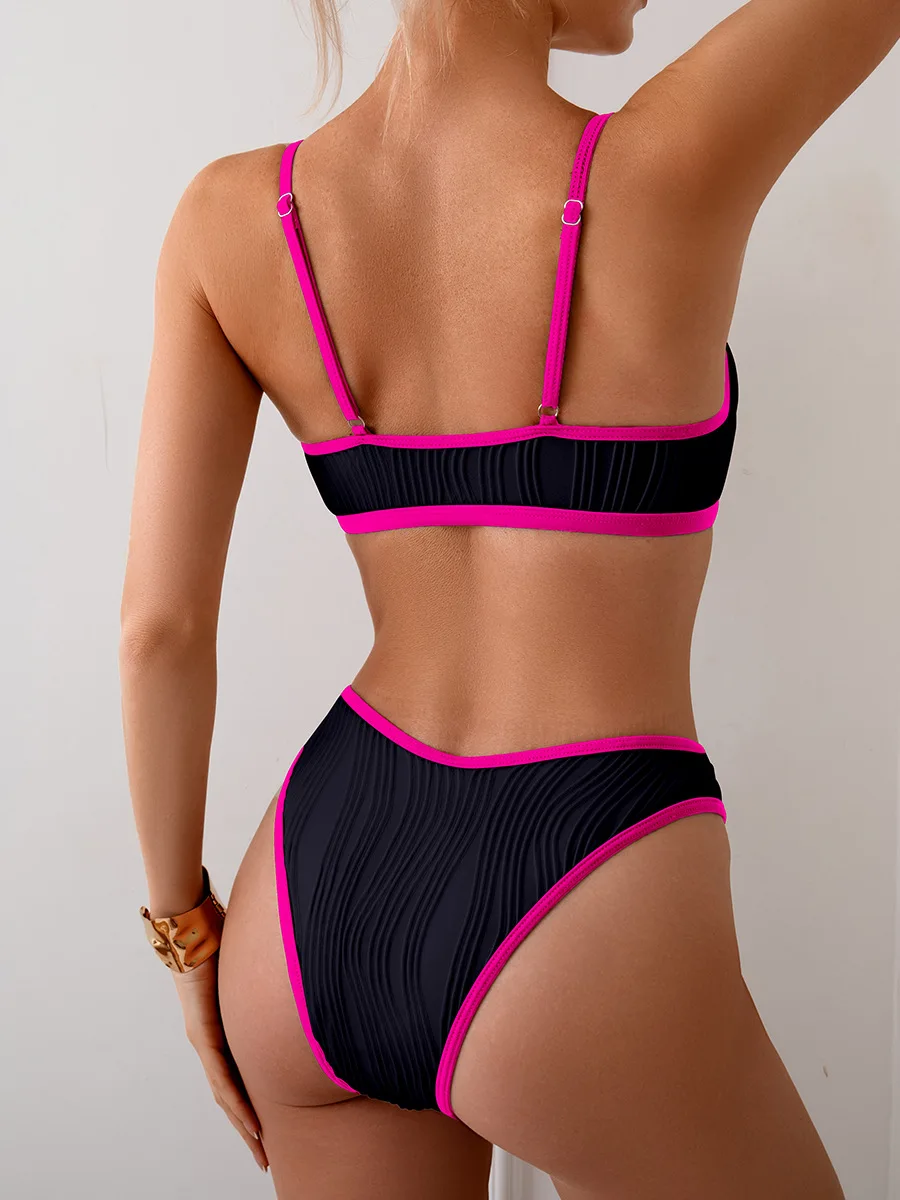 2025 セクシーなローウエストワンピースビキニ女性のパッチワークスリング水着中空背中の開いた水着タイトなプッシュアップビーチ水着