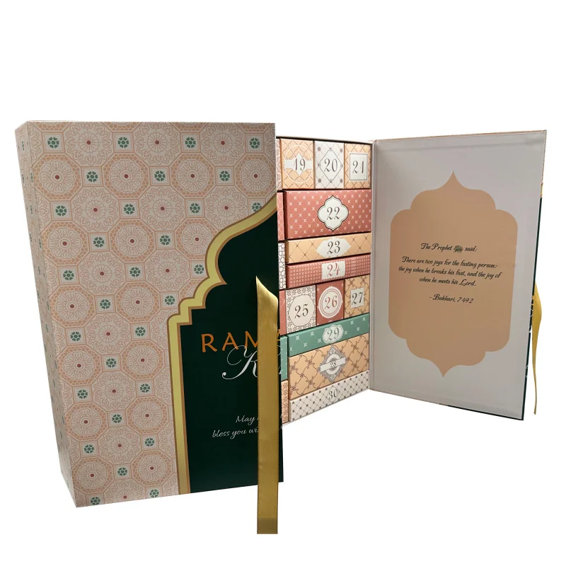 2025customized.Customized Ramadan 30 Days Advent Calendar Box Packaging Paper Magnet Box With Ribbon