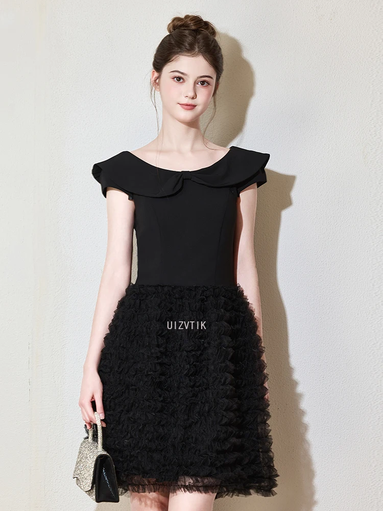 블랙 짧은 댄스 파티 드레스 여성 우아한 연인 아플리케 a 라인 생일 파티 드레스 럭셔리 맞춤형 특별 행사 드레스