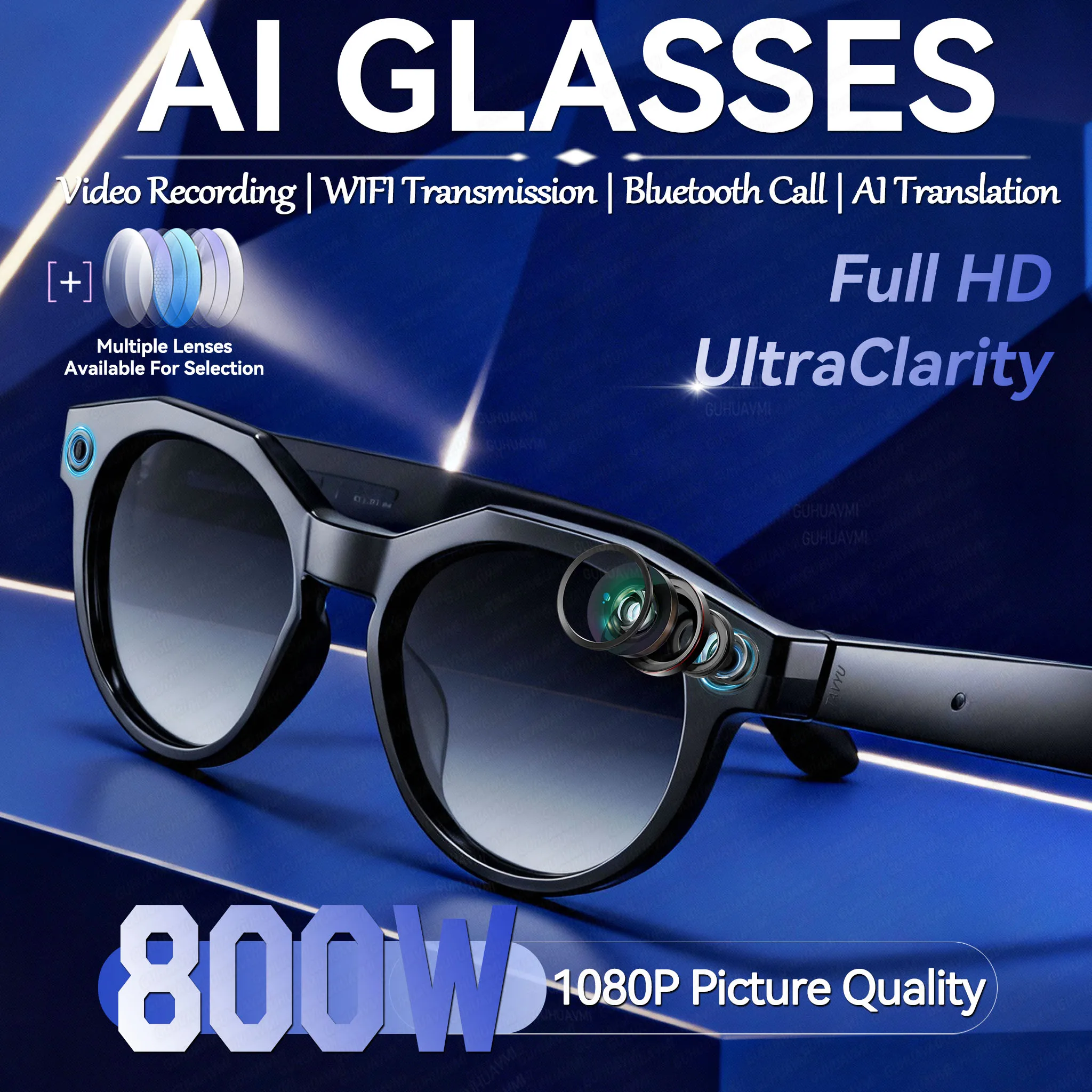 Nouveau 1080P HD AI lunettes intelligentes Chat GPT 800MP caméra Bluetooth appel 290mAh batterie WIFI Transmission étanche lunettes intelligentes hommes