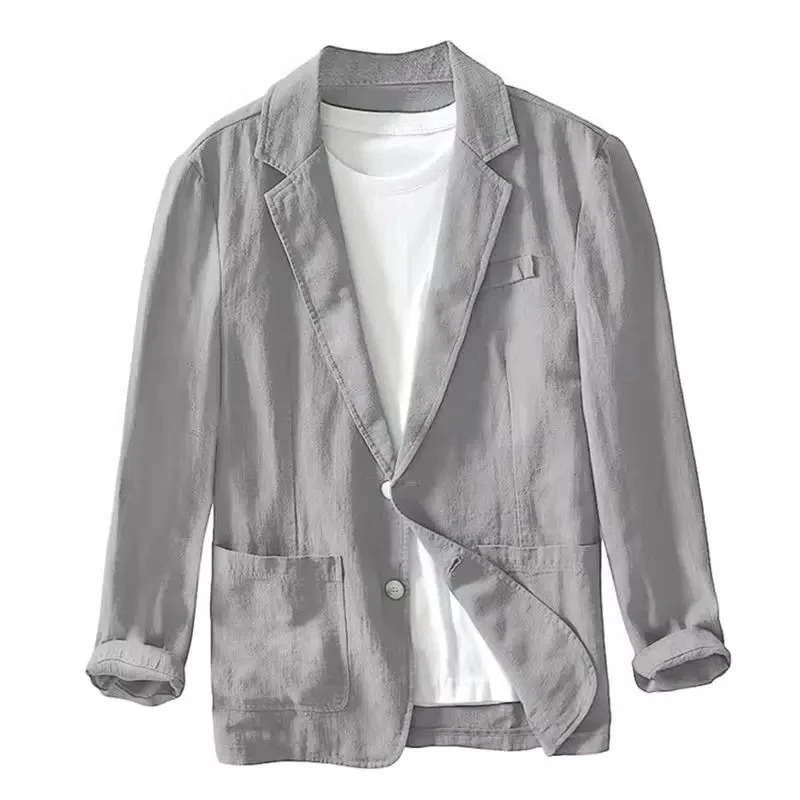 Cotton Linen Breathable Men's Blazer Suit Jacket British Style Men Casual Business Coat Summer Business Lightweight Male Clothes