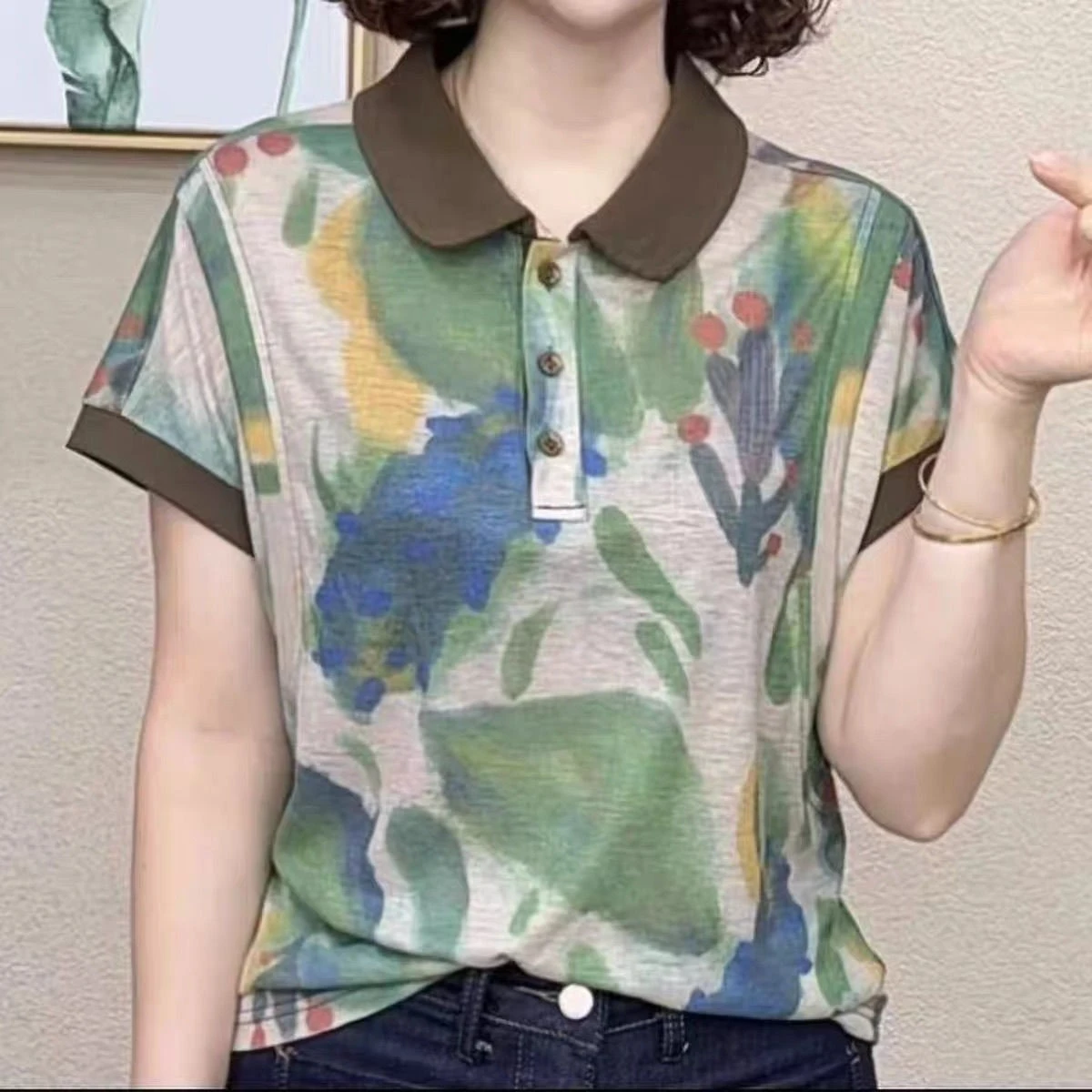 

Short-sleeved Chiffon Shirt New Fashionable Mother High-end Fashion Temperament Floral t-shirt
