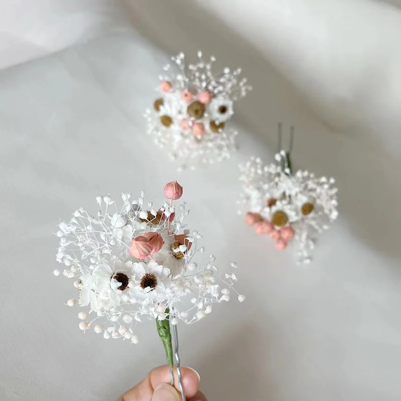 Dried Baby's Breath Bridal flower hair pins wedding headpiece