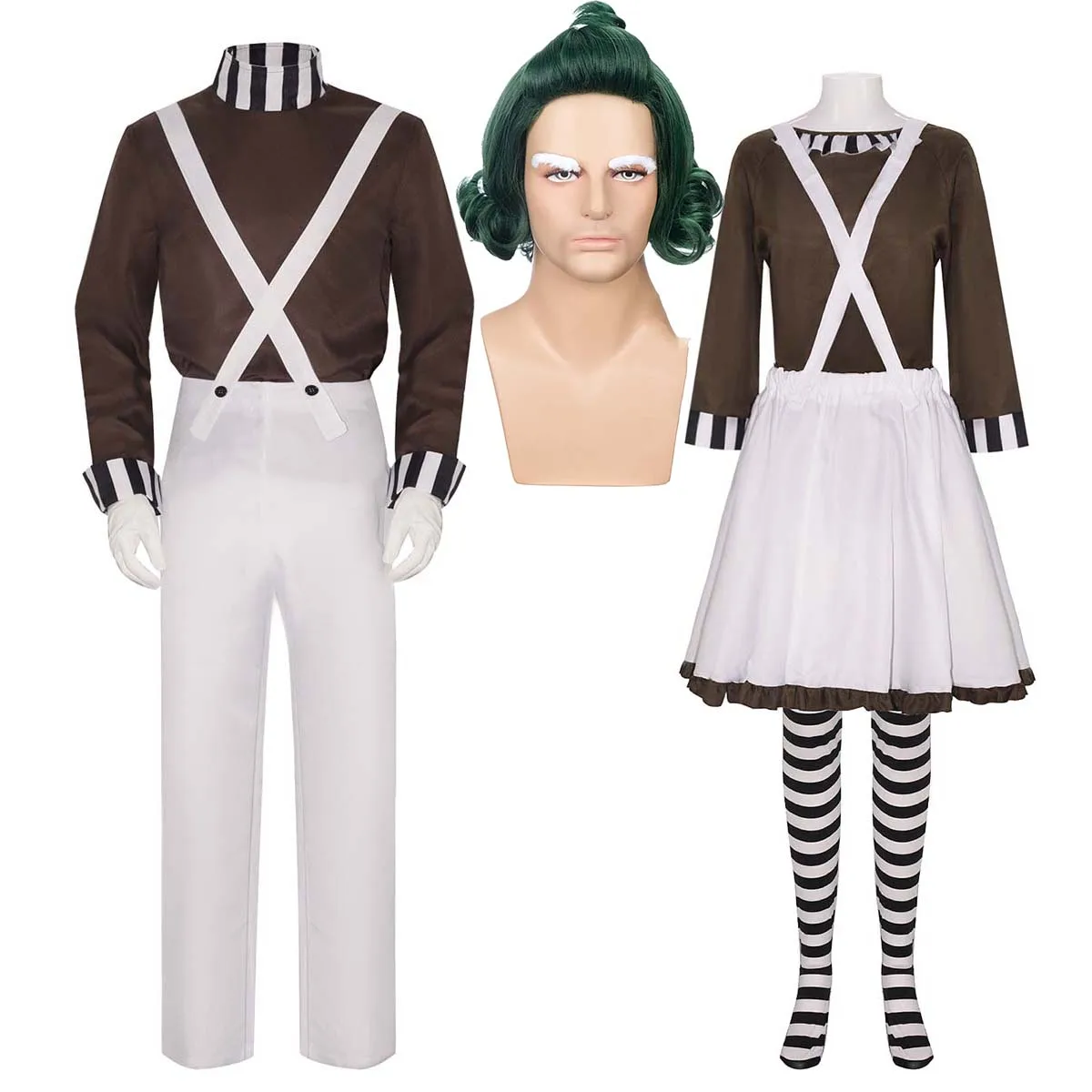 cute Movie Character halloween couple Chocolate Factory Worker Oompa costumes