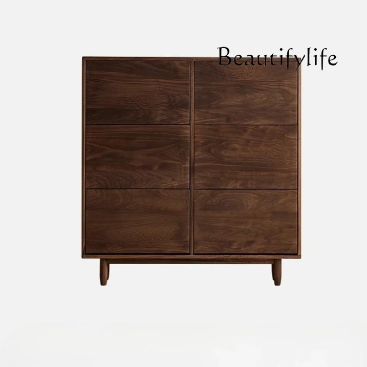 R North American Black Walnut Shoe Cabinet Household Wall Ultra-thin Tipping Bucket Retro Small Apartment Entrance Cabinet New