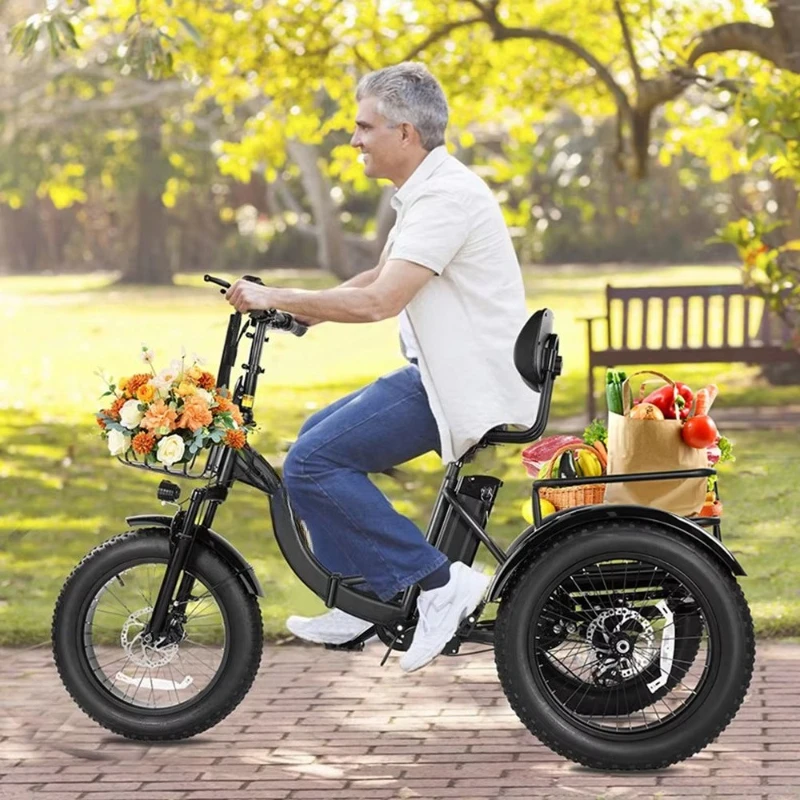 Folding three-wheeled electric bicycle Electric freight bicycle Adult tricycle