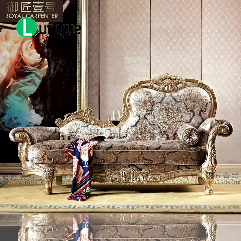 European Princess Style Solid Wood Carved Floral Recliner Sofa Set Elegant Living Room Furniture for Large Main Hall Luxury