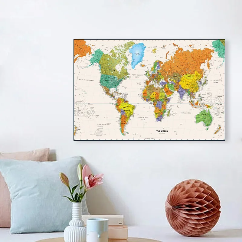 O mapa do mundo a2 59*42cm pintura em tela arte da parede cartaz artesanato escritório sala de estar material escolar decorativo pendurado imagem