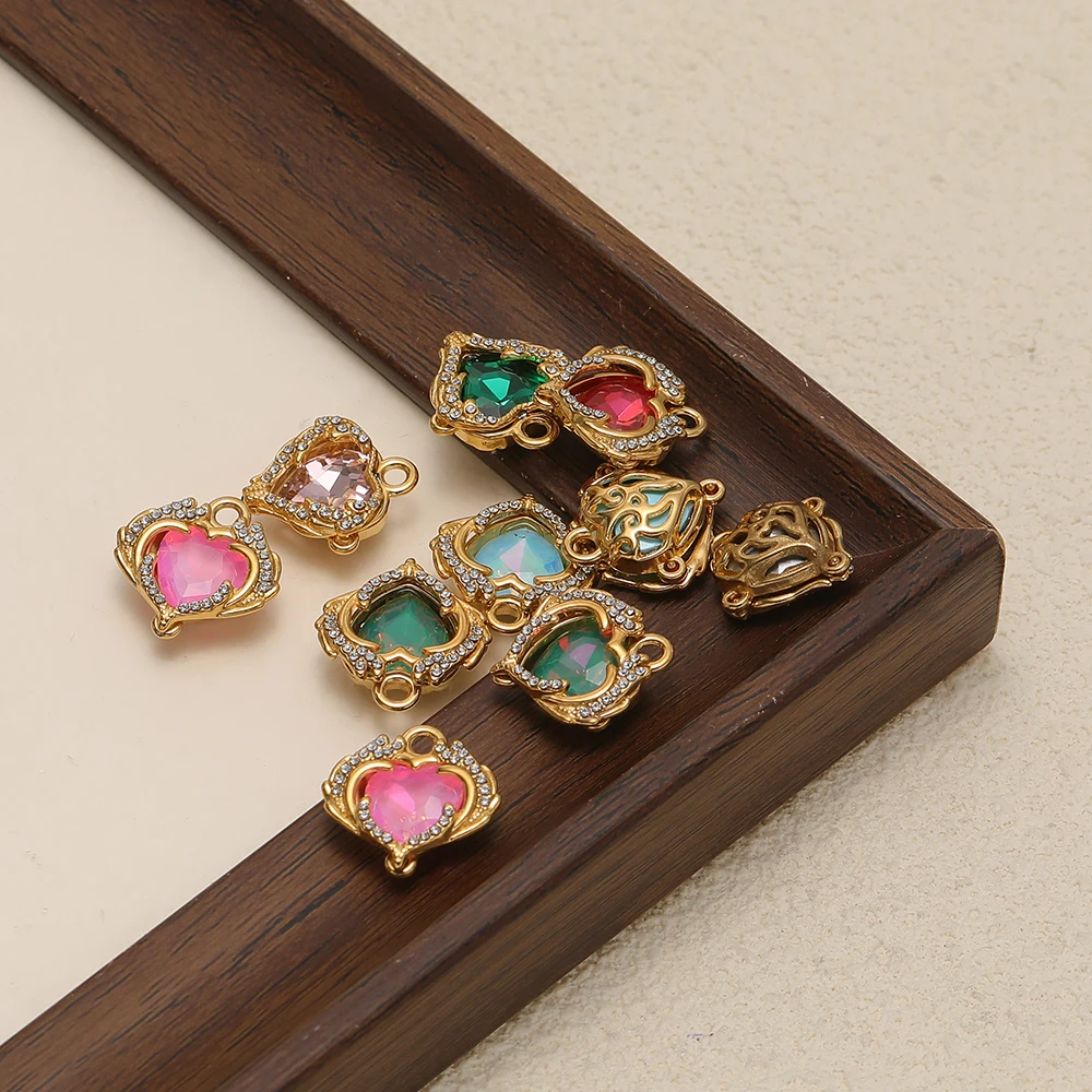 3 Stück Edelstahl-Halsketten mit hohlen Zirkonia-Herzanhängern, Charms für DIY-Mädchen-Schmuck, Ohrringe, Armbänder, Dekoration – Detail 4