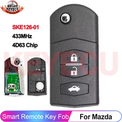 KEYECU 3 Buttons SKE126-01 4D63 Chip 433MHz For Mazda 2 3 5 6 MX5 RX8 CX7 2007 2008 2009 2010 Auto Flip Remote Key Fob