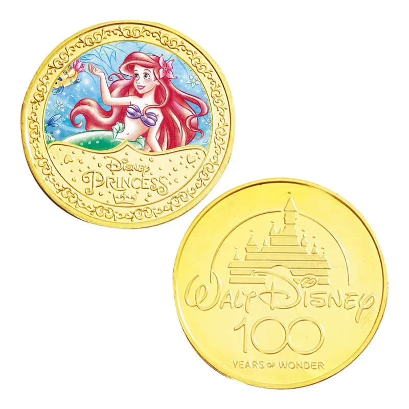 Disney Princess Commemorative Coin Ariel Belle Snow White Anna Elsa Action Anime Figure Coin Cute Cartoon Ornament Children Gift