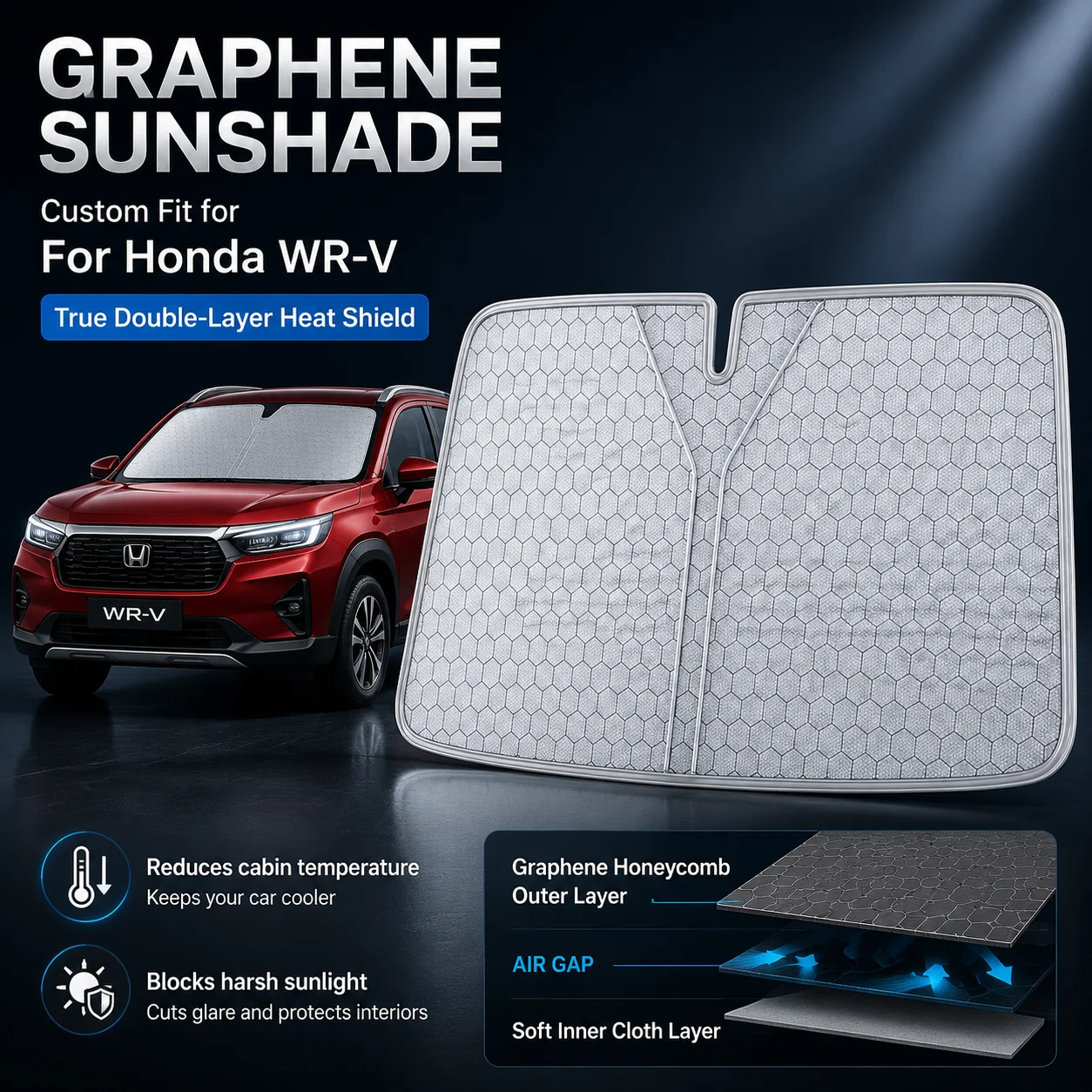 For Honda WR-V Graphene Windshield Sunshade Custom Fit Car Sunshade UV Sun Protection Car Accessories