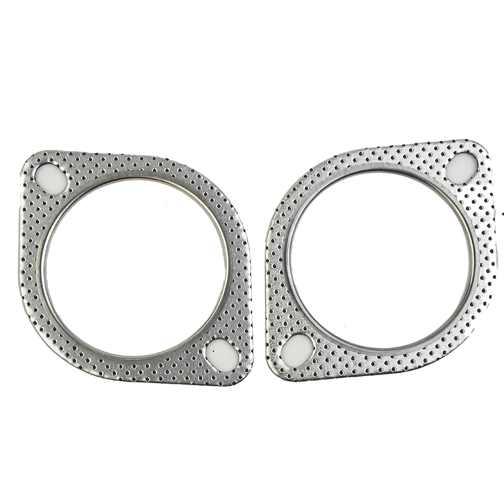 2Pcs Car Exhaust Gasket 2 Bolt 3Inch Downpipe Ceramic Exhaust Pipe Metal Gasket Metal Multi Layer Reinforced 76mm Auto Parts