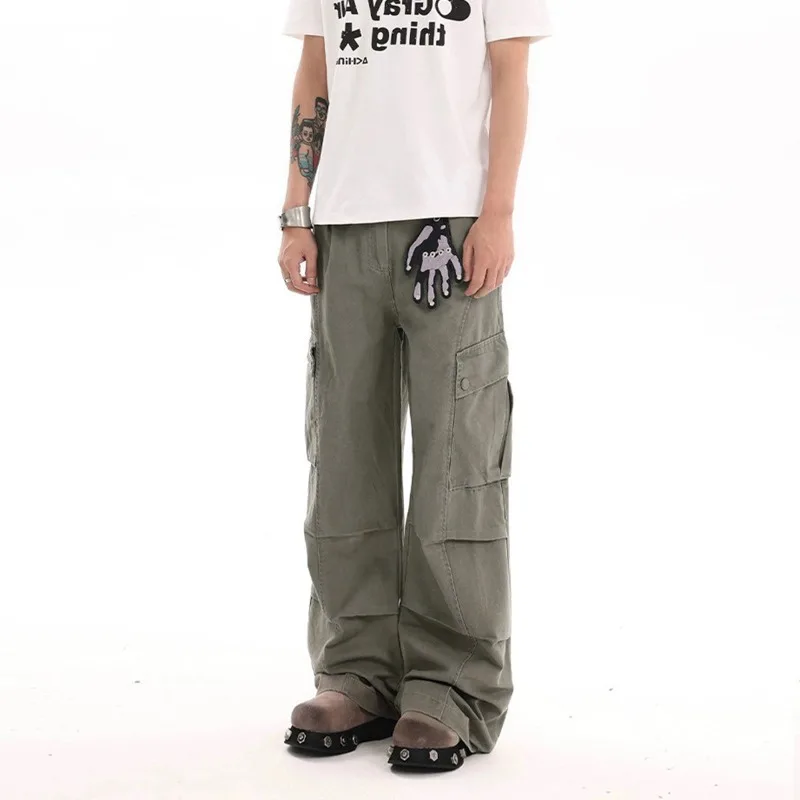 OR FL Coarse Roughened Texture Aged American Style 100 Cotton Women Cargo Trousers Trendy Brand Baggy Staraight Slacks Y2k Pants
