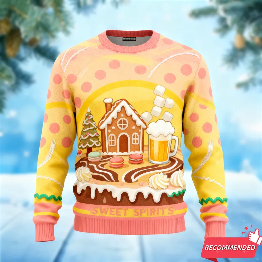 Divertido Animal vaca feo suéter de Navidad 2025 hombre de jengibre cerveza impresión 3d galleta de Navidad suéteres para mujer Unisex