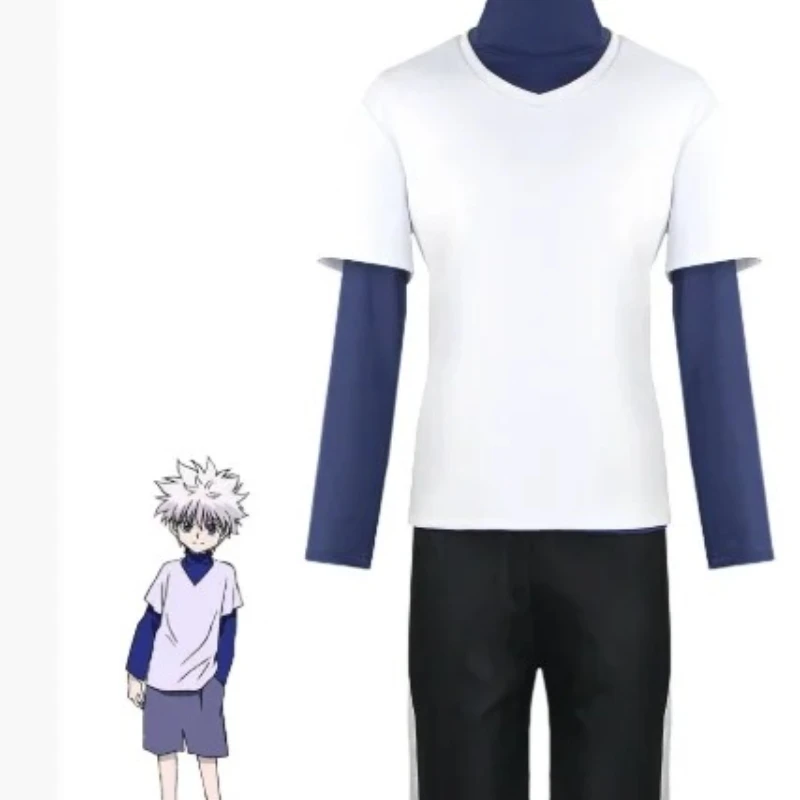 

Anime HUNTER×HUNTER Killua CostumeWhite Short-sleeved Sporty Casual Style for Both Men and WomenHalloween Party Role Play Outfit