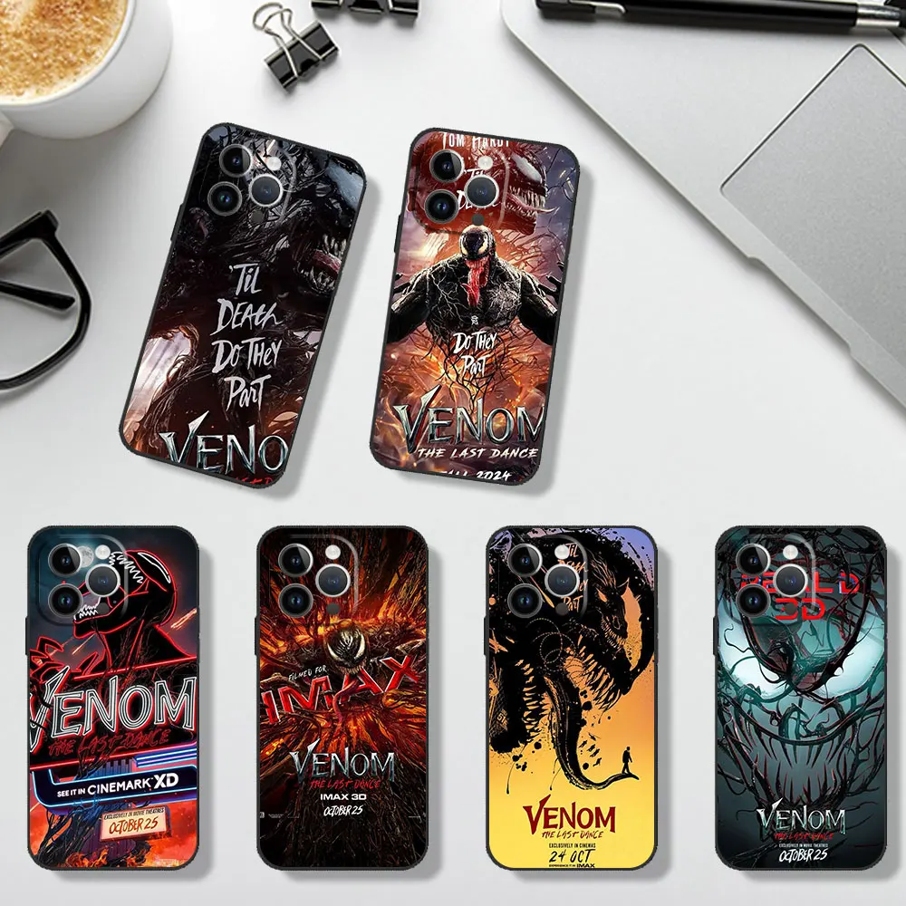 MINISO Venom-The Last Dance Phone Case لهاتف iPhone 12 11 13 14 15 16 Pro Max Plus غطاء سيليكون ناعم أسود