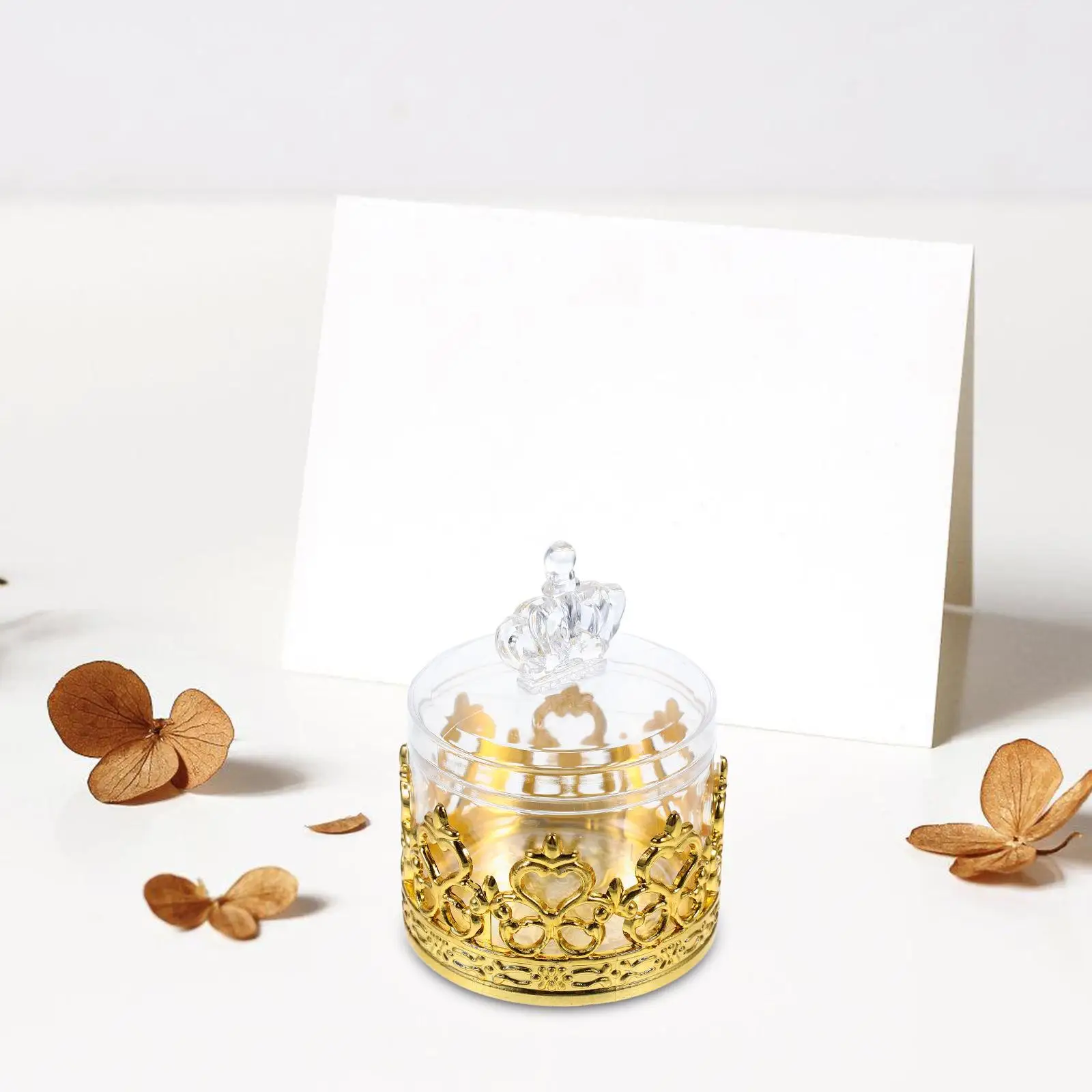 12 قطعة من صناديق التاج الشفافة C y تصميم أوروبي أنيق ديكور ذهبي مواد آمنة لحفلات الزفاف بلاستيك صغير #5