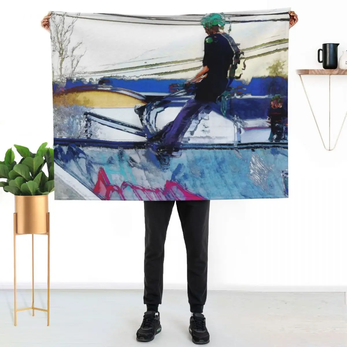 Hanging On-Stunt Scooter Artwork Throw Blanket Quilt Luxury St Beautifuls For Baby Softest Hairy Blankets