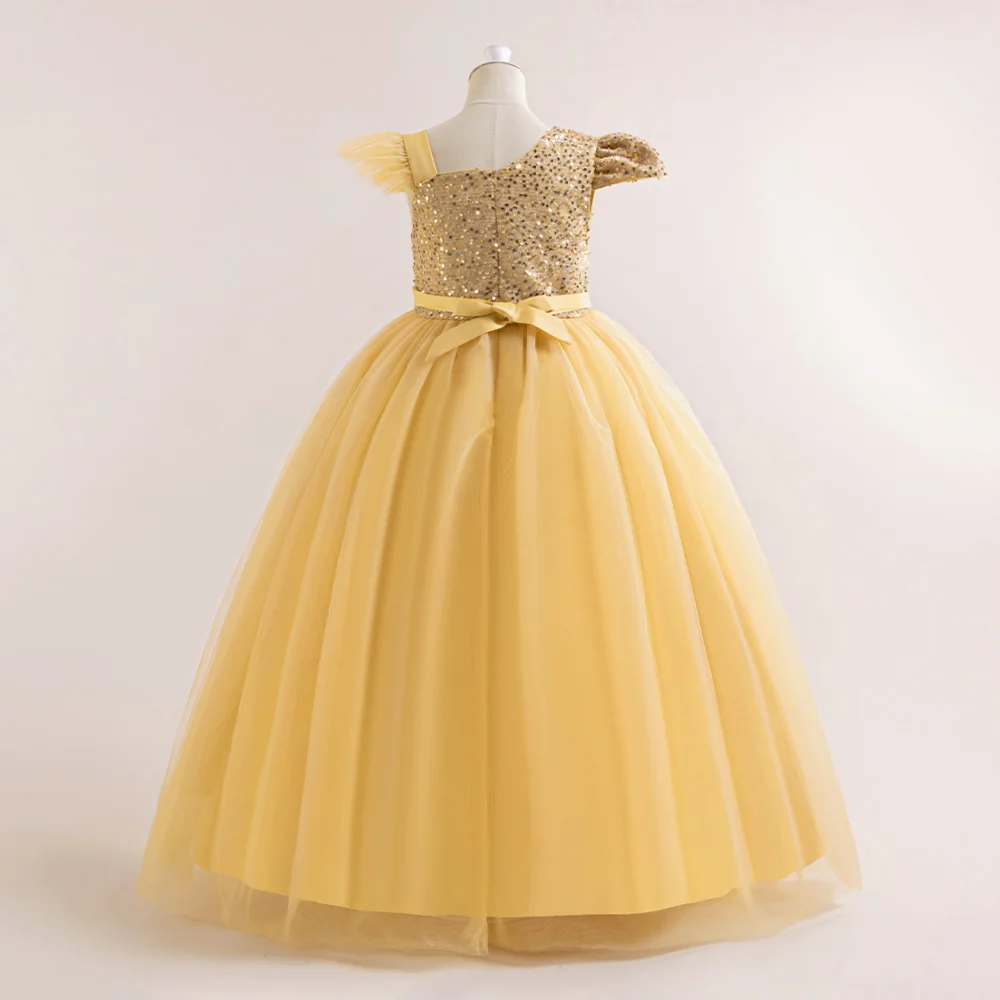 Elegant Sequin Bridesmaids Party Girls Dress 13-16Yrs Sumemr Tulle Birthday Wedding Princess Prom Dresses Girl Christmas Costume