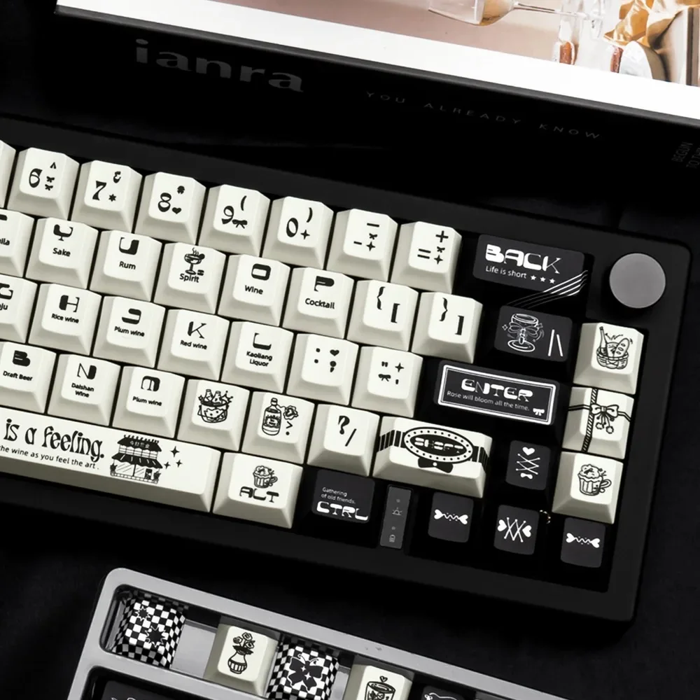 Ensemble de capuchons de touches pour clavier mécanique, thème légèrement ivre, capuchon de clavier personnalisé, noir et blanc, aucun profil, jeu, 151 touches, PBT