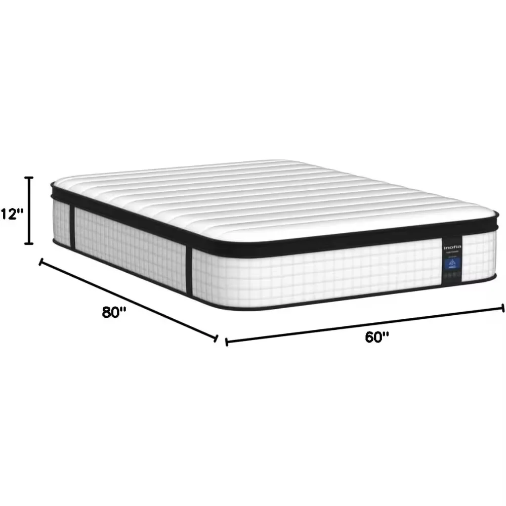 Queen Mattress,12 Inch Hybrid Innerspring Double Mattress Cool Bed with Breathable Soft Knitted Fabric Cover, Queen Mattress