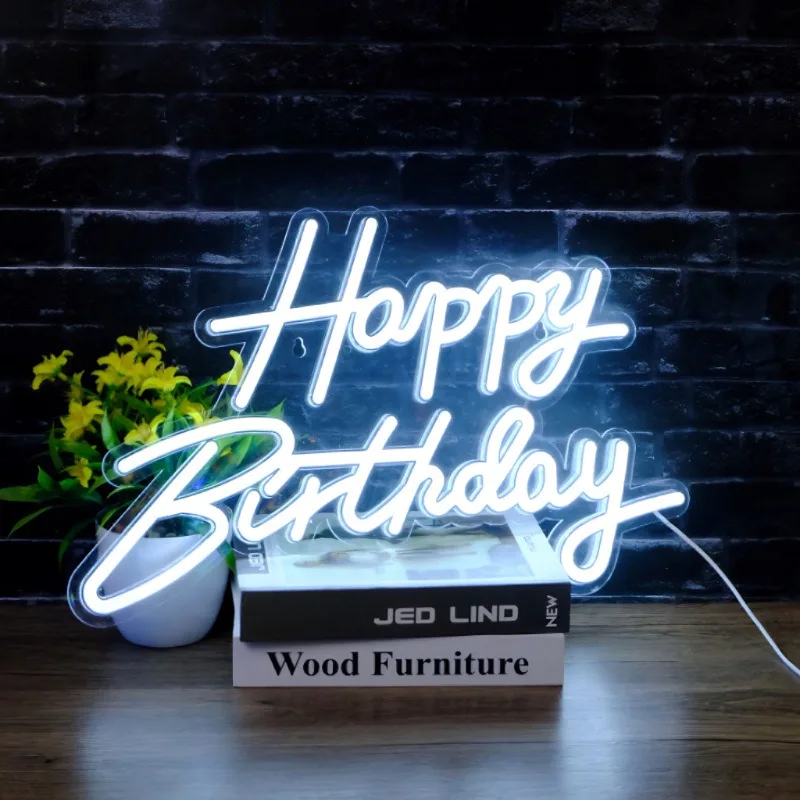 Happy Birthday Neon Sign Led Lights Colorful Illuminated Decor Party Wedding Home Celebration Festive Atmosphere Lighting Gift