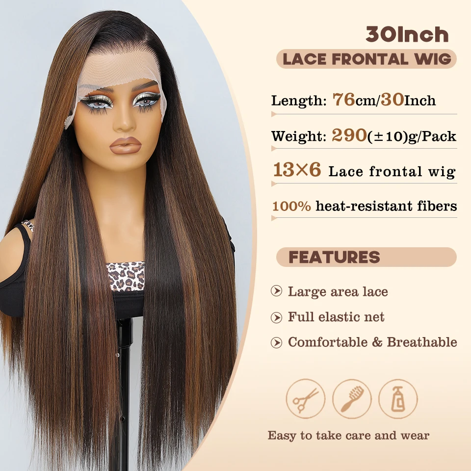 Peluca con malla frontal HD 13X6, peluca de encaje de pelo mezclado, pelucas negras y rubias largas y rectas resistentes al calor sintéticas sin pegamento prearrancadas