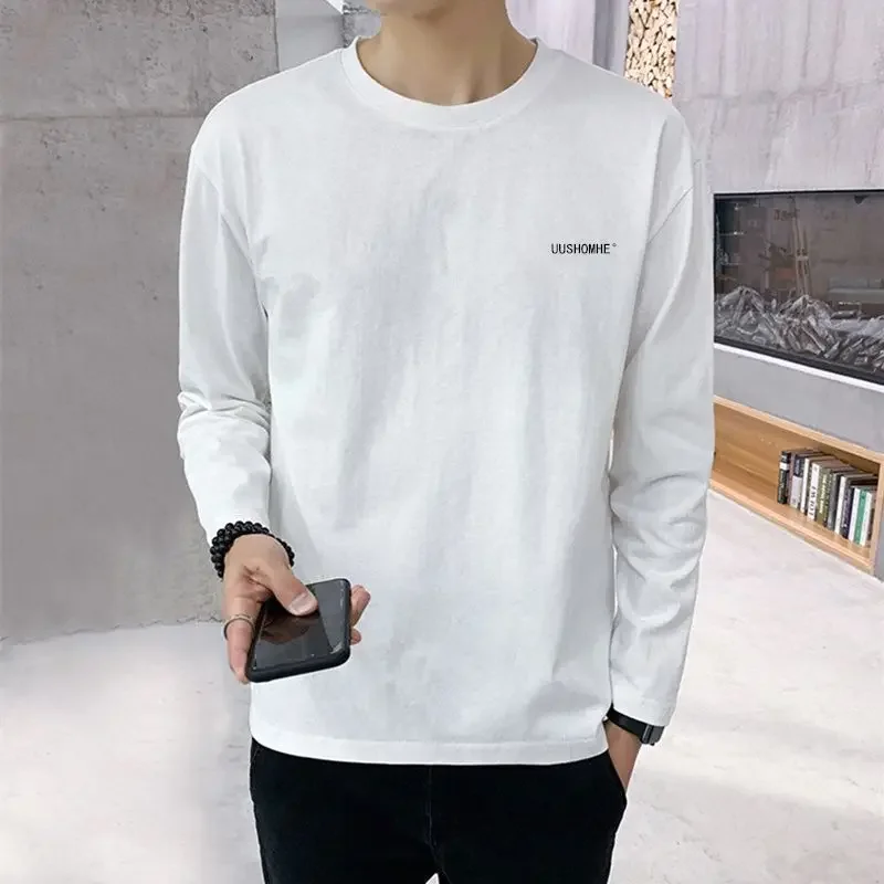 Men's 100% Cotton Long Sleeve T-Shirt Breathable Sweat Absorbing Casual Sports Workwear Loose Fit Crewneck Base Layer Tee